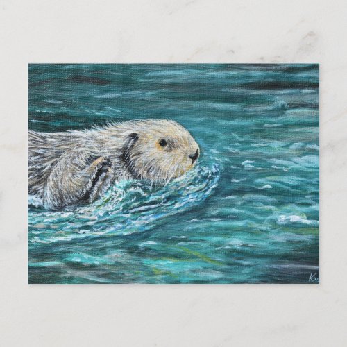 Ooh Goody Lunchtime Sea Otter Painting Postcard