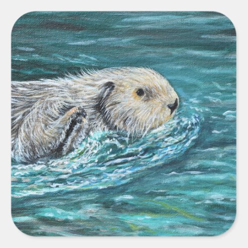 Ooh Goody Lunchtime Sea Otter Painting Square Sticker