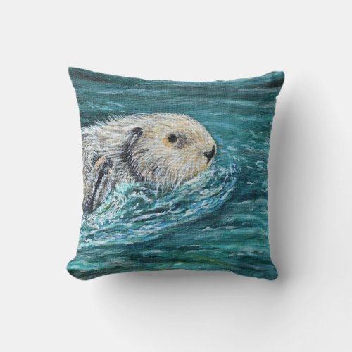 Ooh Goody Lunchtime Sea Otter Painting Throw Pillow