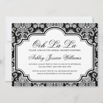 Ooh La La Black And White Damask Bridal Shower Inv Invitation by PineAndBerry at Zazzle