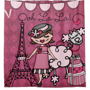 Ooh La La Brown Haired Diva Eiffel Tower Poodle Shower Curtain