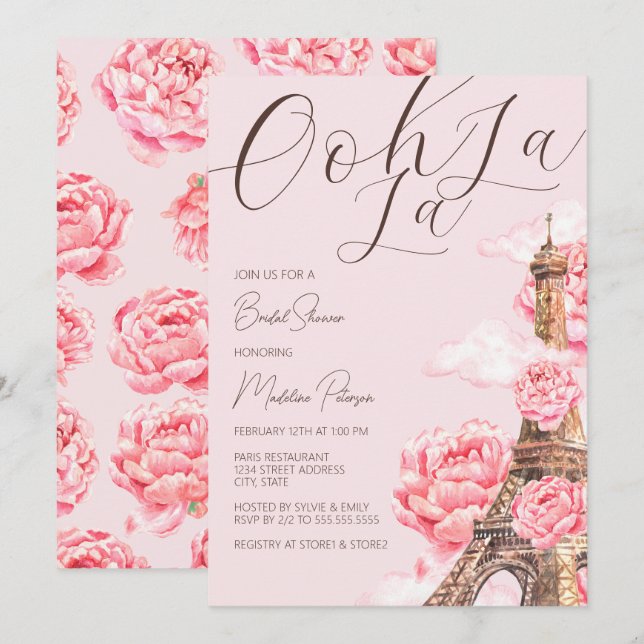 Ooh La La Eiffel Tower Paris Bridal Shower Invitation (Front/Back)