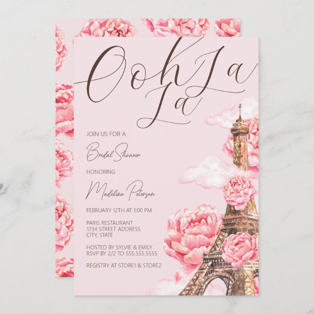Ooh La La Eiffel Tower Paris Bridal Shower Invitation (Front/Back)
