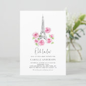 Ooh la la Eiffel Tower Pink Floral Baby Shower Invitation (Standing Front)