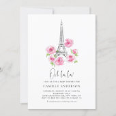 Ooh la la Eiffel Tower Pink Floral Baby Shower Invitation (Front)