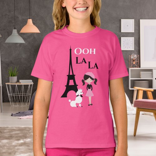 Ooh La La Eiffel Tower Poodle and Girl T_Shirt