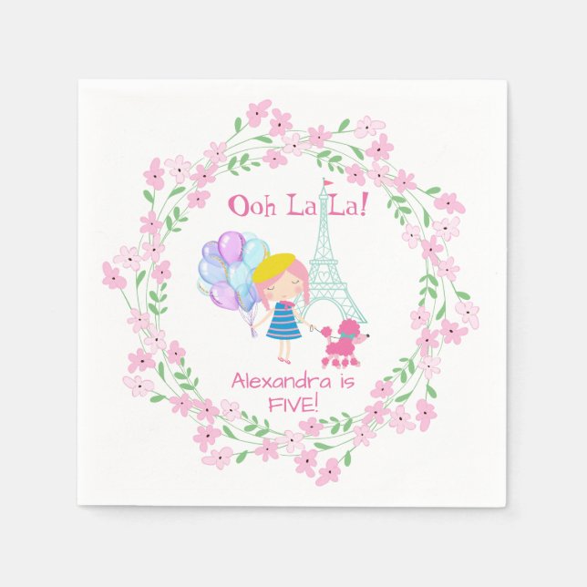 Ooh La La! French Girl & Pink Poodle Paper Napkins (Front)
