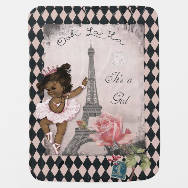 Ooh La La It's a Girl Ethnic Paris Ballerina Swaddle Blanket (Front)