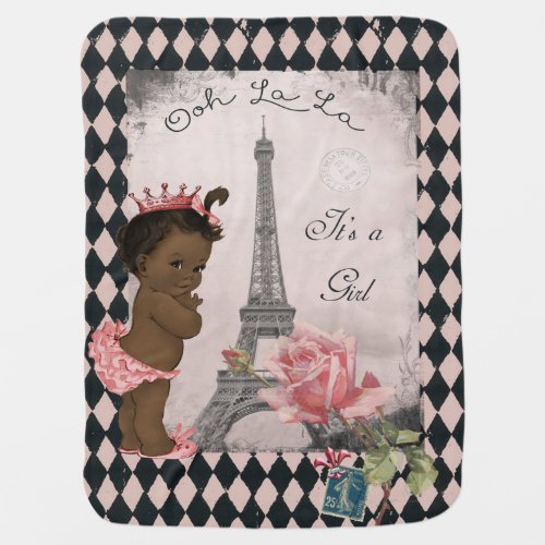 Ooh La La Its a Girl Ethnic Princess Eiffel Tower Stroller Blanket