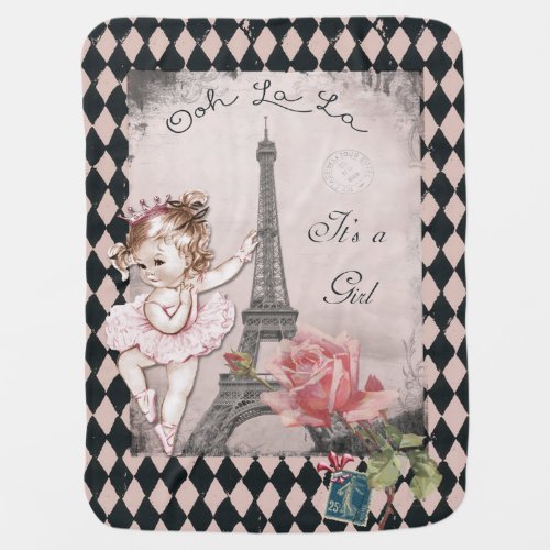 Ooh La La Its a Girl Paris Princess Ballerina Baby Blanket