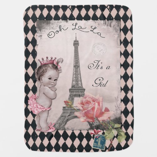 Ooh La La Its a Girl Princess Eiffel Tower Baby Blanket