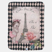 Ooh La La It's a Girl Princess Eiffel Tower Baby Blanket (Back)