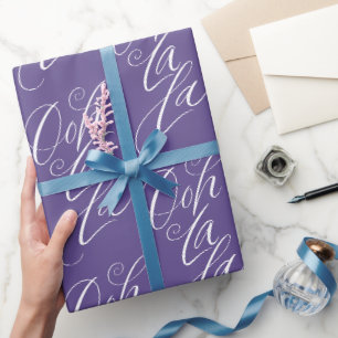 Ooh La La Lettering Artistic Swirly Violet Purple Wrapping Paper