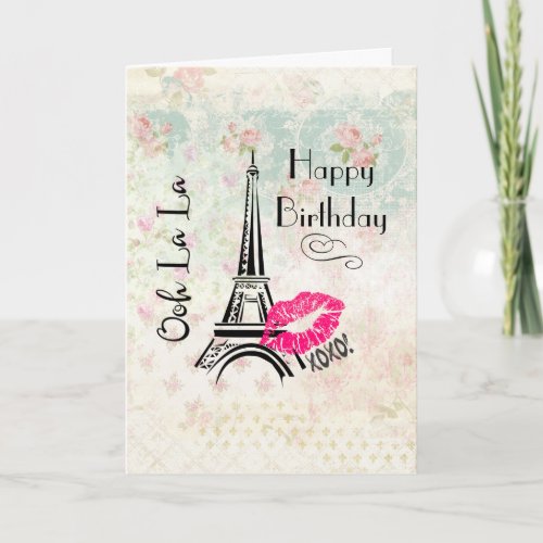 Ooh La La Paris Eiffel Tower Happy Birthday Card