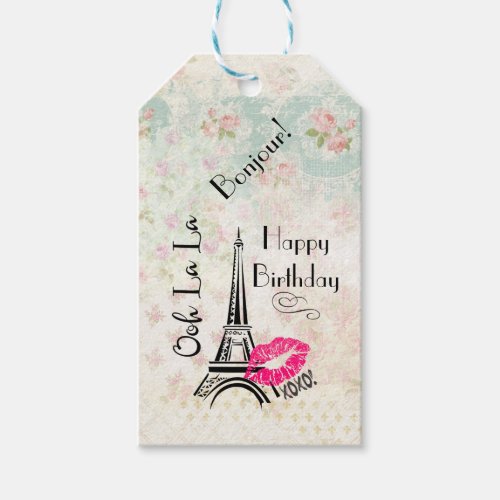 Ooh La La Paris Eiffel Tower Happy Birthday Gift Tags