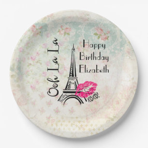 Ooh La La Paris Eiffel Tower Happy Birthday Paper Plates
