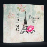 Ooh La La Paris Eiffel Tower on Vintage Pattern Binder<br><div class="desc">A custom binder with the title of your choice. The text says "Bonjour" written in a classy parisian style font, the text can be changed to suit your needs or left as is. with a lovely vintage pattern background with faint roses and other decorative elements. Layered over top is an...</div>