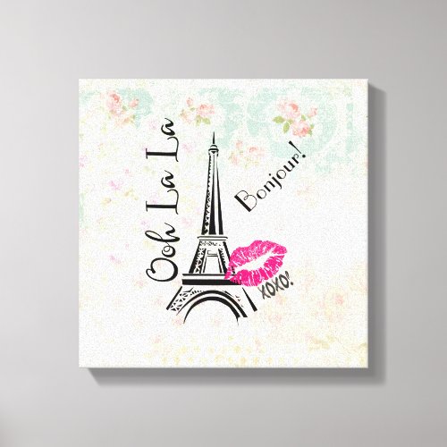 Ooh La La Paris Eiffel Tower on Vintage Pattern Canvas Print