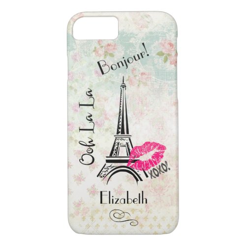 Ooh La La Paris Eiffel Tower on Vintage Pattern iPhone 87 Case