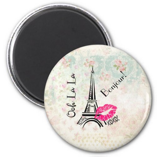 Ooh La La Paris Eiffel Tower on Vintage Pattern Magnet