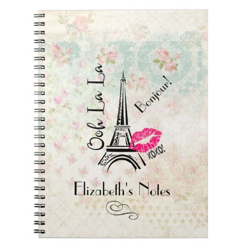 Ooh La La Paris Eiffel Tower on Vintage Pattern Notebook