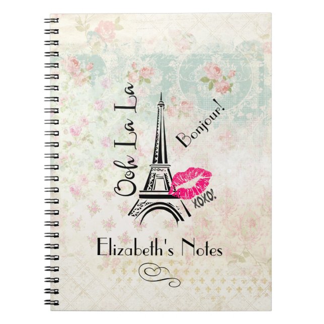 Ooh La La Paris Eiffel Tower on Vintage Pattern Notebook (Front)