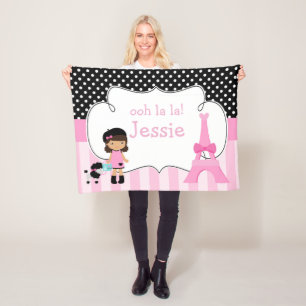 Ooh la la Paris Eiffel Tower Pink and Black Fleece Blanket