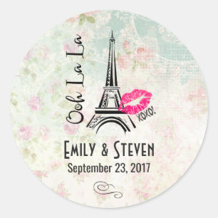 Ooh La La Paris Eiffel Tower Vintage Wedding Classic Round Sticker