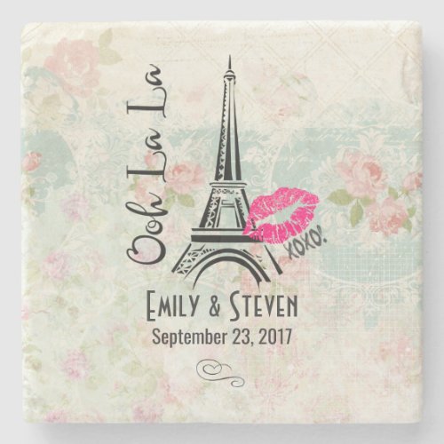 Ooh La La Paris Eiffel Tower Vintage Wedding Stone Coaster