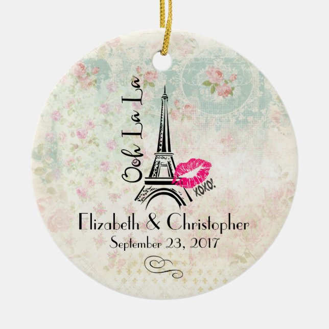 Ooh La La Paris Eiffel Tower Wedding Ceramic Ornament (Front)