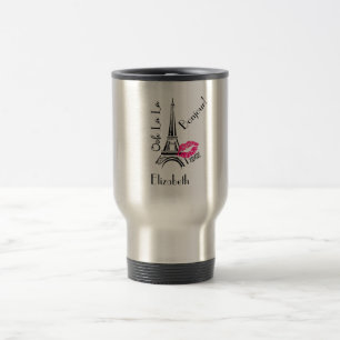 Ooh La La Paris Eiffel Tower with Pink Lips Travel Mug