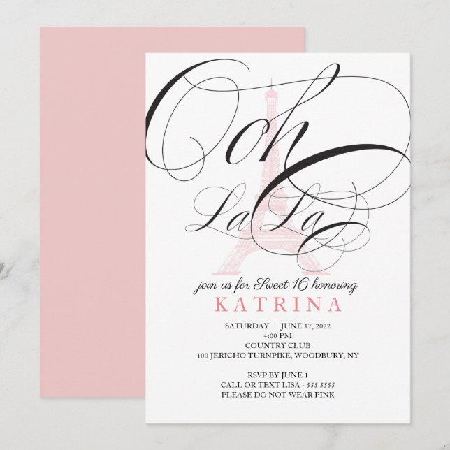 Ooh La La Paris France Sweet 16 Invitation (Front/Back)