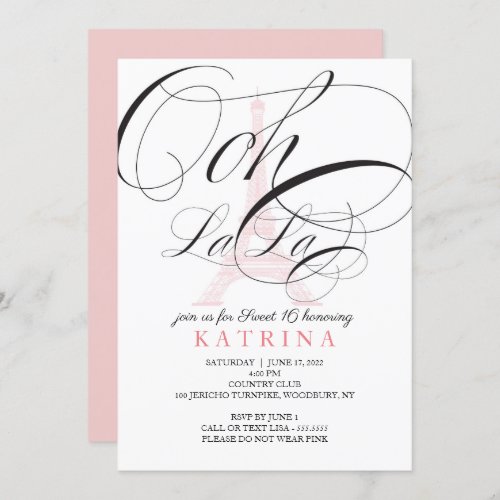 Ooh La La Paris France Sweet 16 Invitation