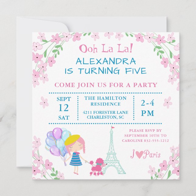 Ooh La La! Paris Girl And Poodle Birthday Invitation (Front)