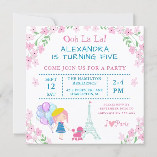 Ooh La La Paris Girl And Poodle Birthday Invitation