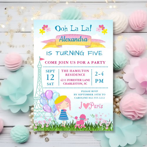 Ooh La La Paris Girl  Pink Poodle Birthday Invitation