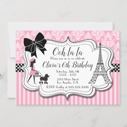 Ooh la la _ Paris Poodle Girl Pink Birthday Party Invitation