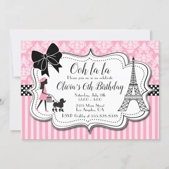 People Lady Shopping Paris Poodle Black and Pink Theme Address Label