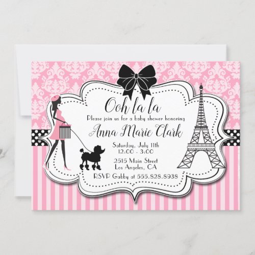 Ooh la la _ Paris Poodle Pink Baby Shower Invitation