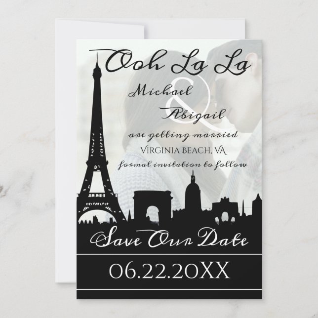 Ooh La La Paris Skyline Custom Photo  Save The Date (Front)