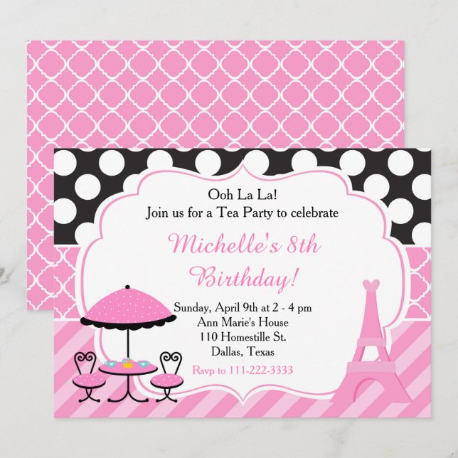 Ooh la la Paris Tea Birthday Party Invitation (Front/Back)