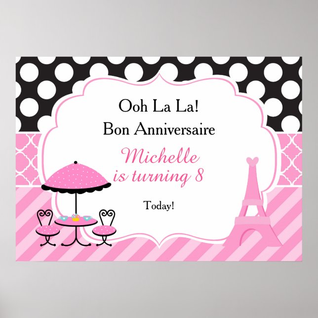 Ooh la la Paris Tea Birthday Poster (Front)