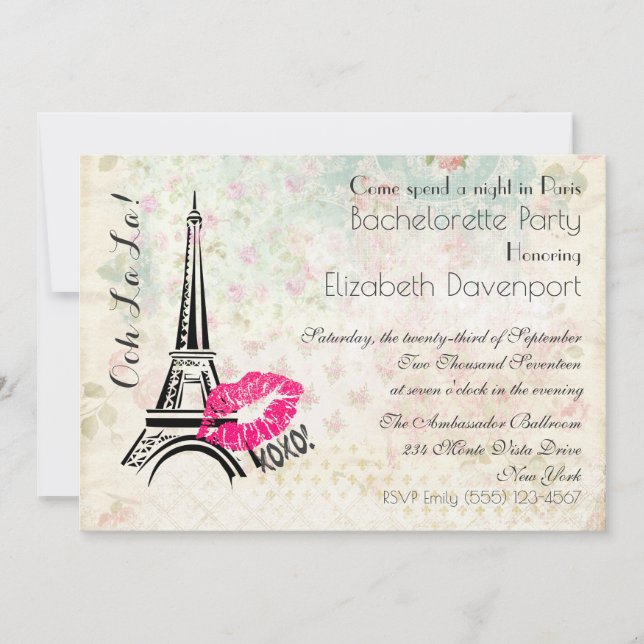 Ooh La La Parisian Night Bachelorette Party Invite (Front)
