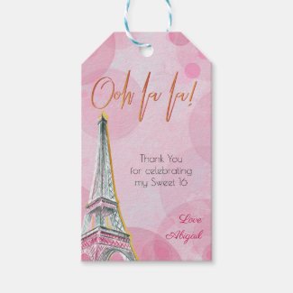 Ooh La La Pink Gold Paris Eiffel Tower Bokeh Gift Tags