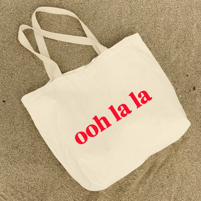 Ooh La La Red Retro Typographic Quote Art Large Tote Bag (Creator Uploaded)