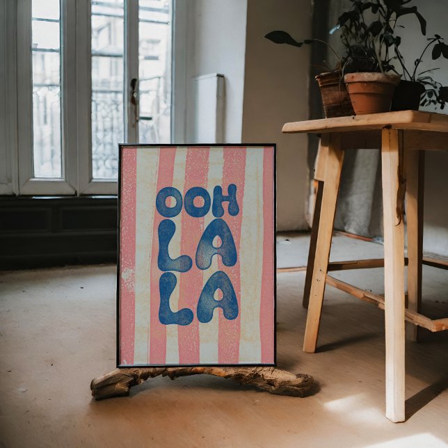 Ooh La La Trendy Wall Art Poster (Ooh La La.  Trendy pink and blue wall art poster.  Multiple sizes available.)
