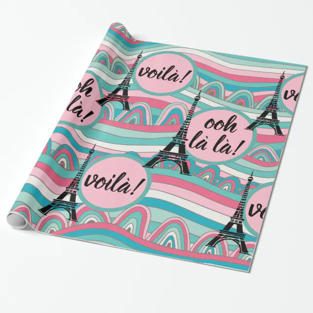 Ooh la la! Voila! French Eiffel Tower Wrapping Paper Zazzle