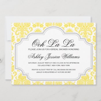 Ooh La La Yellow Damask Bridal Shower Invitations by PineAndBerry at Zazzle