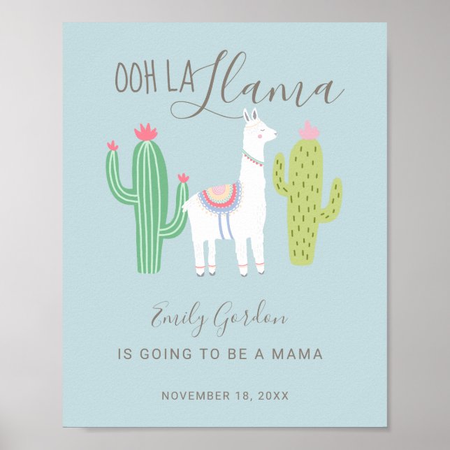 Ooh La Llama Baby Shower cute baby boy blue Poster (Front)