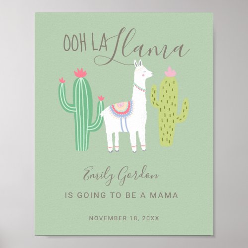 Ooh La Llama Baby Shower cute baby boy teal Poster